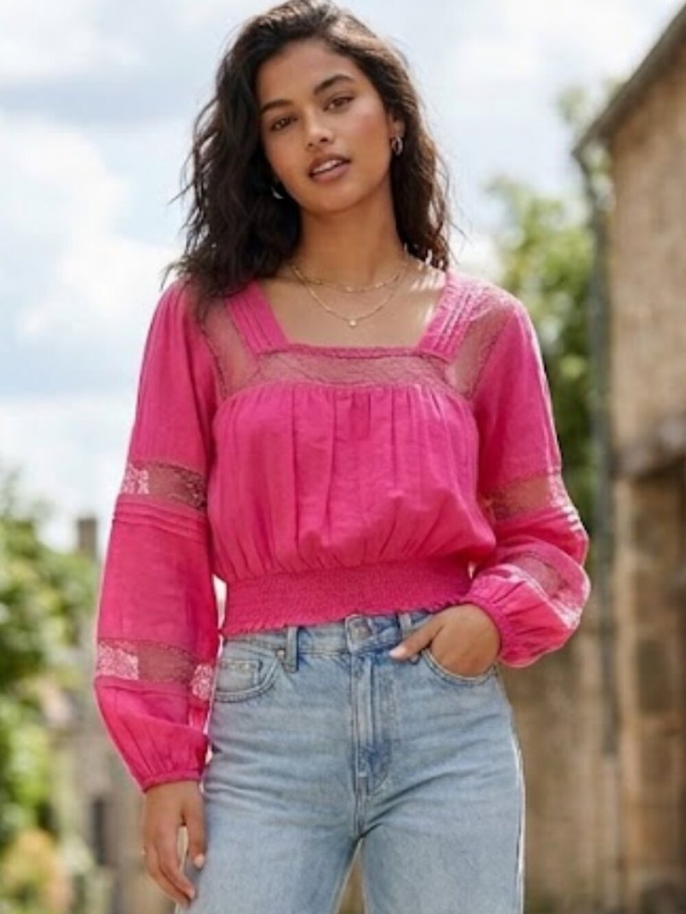 American Eagle Pink Lace‎ Detail Women's Top XS